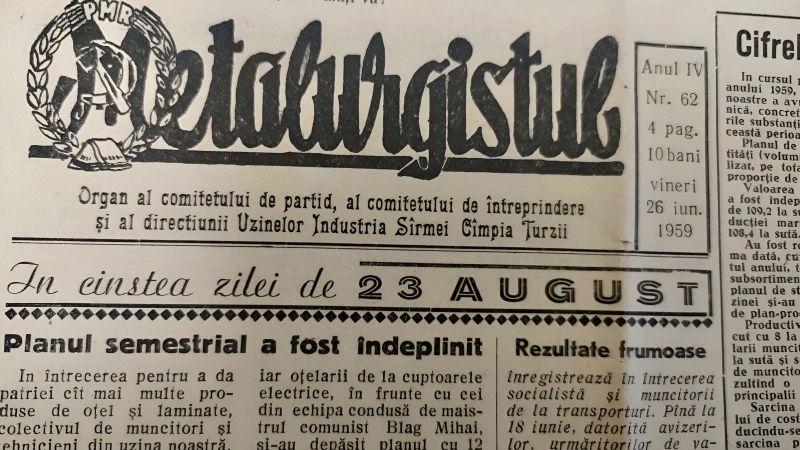 Ziarul ,,METALURGISTUL “ din Câmpia Turzii tipărit la Industria Sârmei