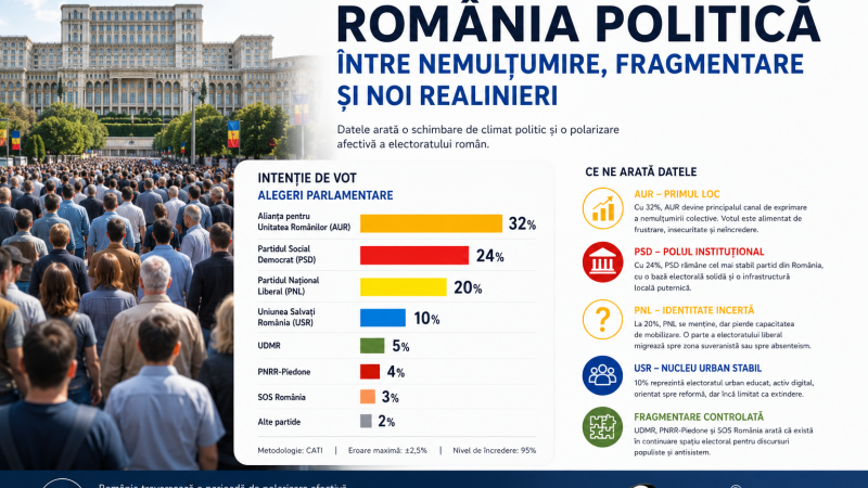 Sondajul CURS din mai 2026 indică o schimbare de climat politic. AUR conduce, PSD rămâne principalul pol instituțional, iar electoratul intră într-o fază de fragmentare controlată