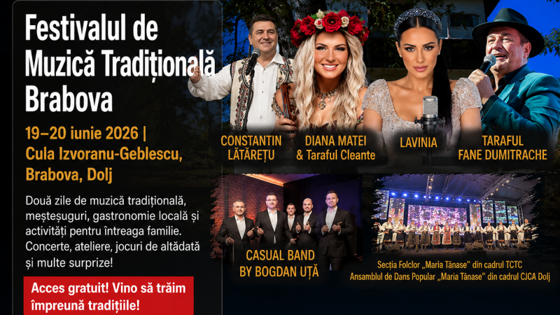 Festivalul de Muzică Tradițională Brabova revine cu o ediție spectaculoasă. Două zile dedicate folclorului, meșteșugurilor și tradițiilor autentice